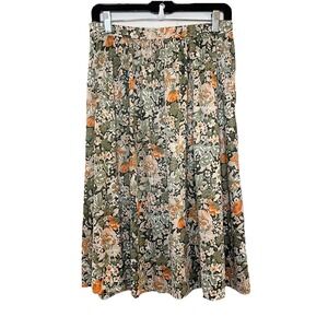 Vintage 60s 70s Beeline Fashions Green Orange Floral A-Line Skirt  Boho Size 12